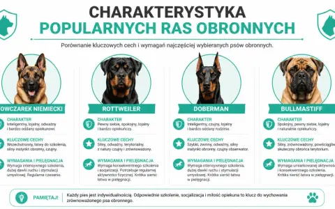 Porównanie popularnych ras psów obronnych: owczarek niemiecki, rottweiler, doberman, bullmastiff. Charakterystyka i wymagania.