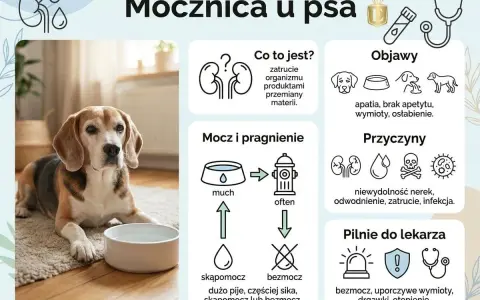 Smutny beagle leży obok miski z wodą. Informacje o mocznicy u psa: objawy, przyczyny, kiedy pilnie do lekarza. Bezmoc to brak sikaniu.