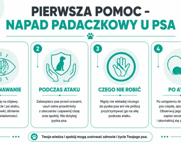 Pierwsza pomoc w przypadku padaczki u psa: rozpoznawanie, co robić podczas ataku, czego nie robić i postępowanie po ataku.