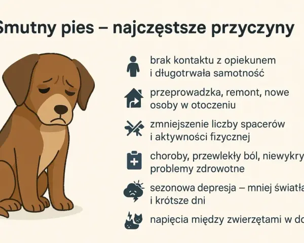 Smutny pies, który nie chce jeść, może cierpieć z powodu samotności, zmian w otoczeniu, chorób lub depresji.