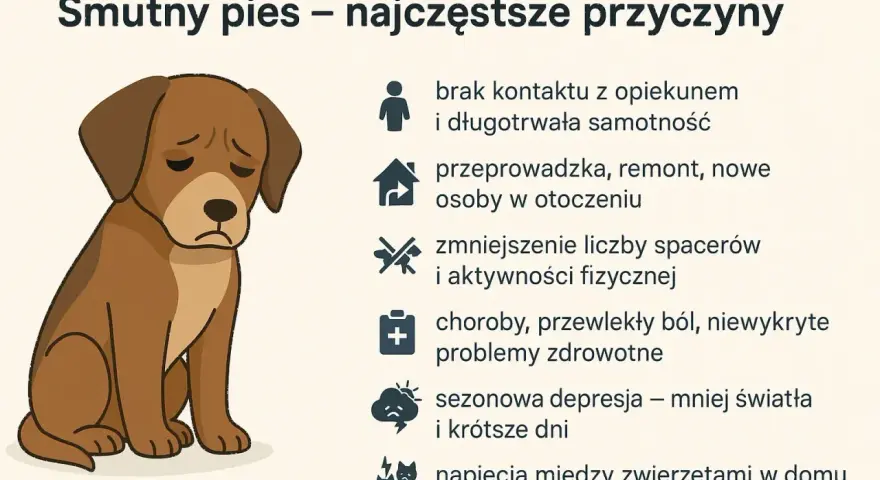 Smutny pies, który nie chce jeść, może cierpieć z powodu samotności, zmian w otoczeniu, chorób lub depresji.